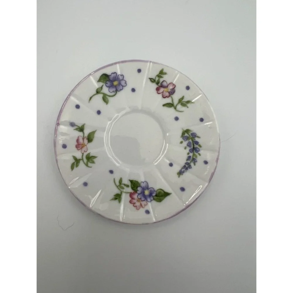 Miniature Floral Porcelain Creamer and Saucer Set Purple White Tea Set Accessory